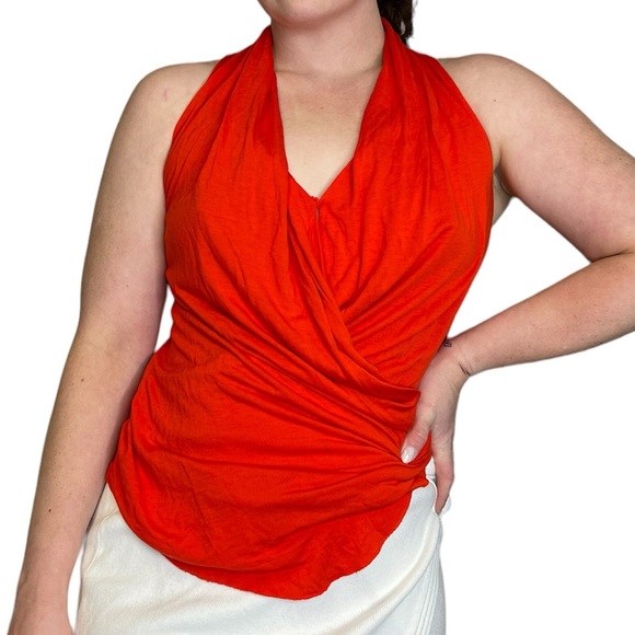 Helmut Lang Surplice Neckline Orange Red Sleeveless Top Size Small - Picture 1 of 9